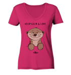 Otter "KEEP CALM" - Ladies Organic V-Neck Shirt - Schweinchen's Shop - V-Neck Shirts - Raspberry / S