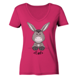 "Esel" - Esel - Ladies Organic V-Neck Shirt - Schweinchen's Shop - V-Neck Shirts - Raspberry / S