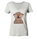 Otter Herz - Ladies Organic V-Neck Shirt - Schweinchen's Shop - V-Neck Shirts - Cream Heather Grey / S
