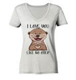 Otter - "Love You Like No Otter" - Ladies Organic V-Neck Shirt - Schweinchen's Shop - V-Neck Shirts - Cream Heather Grey / S