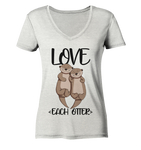"LOVE EACH OTTER" - Otter - Ladies Organic V-Neck Shirt - Schweinchen's Shop - V-Neck Shirts - Cream Heather Grey / S