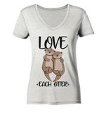 "LOVE EACH OTTER" - Otter - Ladies Organic V-Neck Shirt - Schweinchen's Shop - V-Neck Shirts - Cream Heather Grey / S