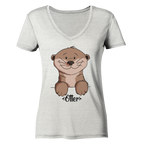 Otter "Otter" - Ladies Organic V-Neck Shirt - Schweinchen's Shop - V-Neck Shirts - Cream Heather Grey / S