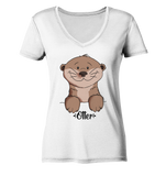 Otter "Otter" - Ladies Organic V-Neck Shirt - Schweinchen's Shop - V-Neck Shirts - White / S