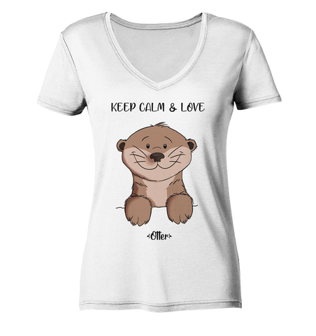 Otter "KEEP CALM" - Ladies Organic V-Neck Shirt - Schweinchen's Shop - V-Neck Shirts - White / S