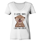 Otter - "Love You Like No Otter" - Ladies Organic V-Neck Shirt - Schweinchen's Shop - V-Neck Shirts - White / S
