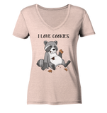 "I LOVE COOKIES" - Waschbär - Ladies Organic V-Neck Shirt - Schweinchen's Shop - V-Neck Shirts - Cream Heather Pink / S