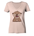 Otter Herz - Ladies Organic V-Neck Shirt - Schweinchen's Shop - V-Neck Shirts - Cream Heather Pink / S