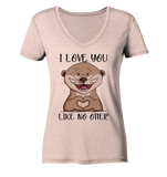 Otter - "Love You Like No Otter" - Ladies Organic V-Neck Shirt - Schweinchen's Shop - V-Neck Shirts - Cream Heather Pink / S