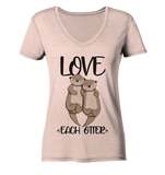 "LOVE EACH OTTER" - Otter - Ladies Organic V-Neck Shirt - Schweinchen's Shop - V-Neck Shirts - Cream Heather Pink / S