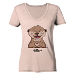 "Herz Otter" - Ladies Organic V-Neck Shirt - Schweinchen's Shop - V-Neck Shirts - Cream Heather Pink / S