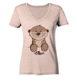 Otter "Otter" - Ladies Organic V-Neck Shirt - Schweinchen's Shop - V-Neck Shirts - Cream Heather Pink / S
