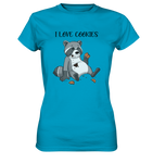 "I LOVE COOKIES" - Waschbär - Ladies Premium Shirt - Schweinchen's Shop - Lady-Shirts - Atoll / XS