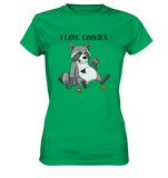 "I LOVE COOKIES" - Waschbär - Ladies Premium Shirt - Schweinchen's Shop - Lady-Shirts - Kelly Green / XS