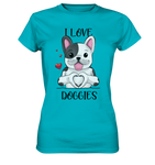 "I LOVE DOGGIES" - Ladies Premium Shirt - Schweinchen's Shop - Lady-Shirts - Swimming Pool / XS