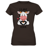 T-Shirt - "I LOVE KÜHE" - Ladies - Schweinchen's Shop - Lady-Shirts - Brown / XS