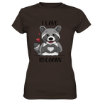 "I LOVE RACOONS" - Ladies Premium Shirt - Schweinchen's Shop - Lady-Shirts - Brown / XS