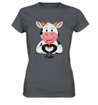 T-Shirt - "Kuh Herz" - Ladies - Schweinchen's Shop - Lady-Shirts - Dark Grey / XS
