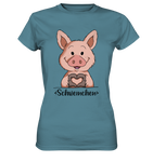 "Herz Schweinchen" - Ladies Premium Shirt - Schweinchen's Shop - Lady-Shirts - Stone Blue / XS