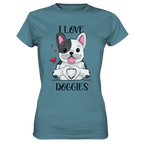 "I LOVE DOGGIES" - Ladies Premium Shirt - Schweinchen's Shop - Lady-Shirts - Stone Blue / XS
