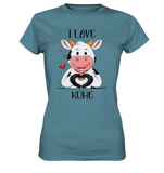 T-Shirt - "I LOVE KÜHE" - Ladies - Schweinchen's Shop - Lady-Shirts - Stone Blue / XS