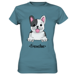 "Frenchie" - Ladies Premium Shirt - Schweinchen's Shop - Lady-Shirts - Stone Blue / XS