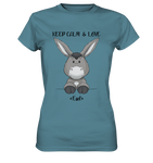 "Keep Calm Esel" - Ladies Premium Shirt - Schweinchen's Shop - Lady-Shirts - Stone Blue / XS