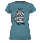"I LOVE RACOONS" - Ladies Premium Shirt - Schweinchen's Shop - Lady-Shirts - Stone Blue / XS