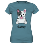 "Bulldog" - Ladies Premium Shirt - Schweinchen's Shop - Lady-Shirts - Stone Blue / XS