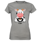 T-Shirt - "Kuh Herz" - Ladies - Schweinchen's Shop - Lady-Shirts - Sports Grey (meliert) / XS