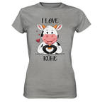 T-Shirt - "I LOVE KÜHE" - Ladies - Schweinchen's Shop - Lady-Shirts - Sports Grey (meliert) / XS