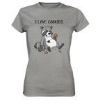 "I LOVE COOKIES" - Waschbär - Ladies Premium Shirt - Schweinchen's Shop - Lady-Shirts - Sports Grey (meliert) / XS