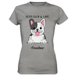 "Keep Calm Frenchie" - Ladies Premium Shirt - Schweinchen's Shop - Lady-Shirts - Sports Grey (meliert) / XS
