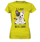 "I Love Bulldogs" - Ladies Premium Shirt - Schweinchen's Shop - Lady-Shirts - Pixel Lime / XS