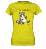 "I LOVE COOKIES" - Waschbär - Ladies Premium Shirt - Schweinchen's Shop - Lady-Shirts - Pixel Lime / XS