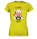 T-Shirt - "I LOVE KÜHE" - Ladies - Schweinchen's Shop - Lady-Shirts - Pixel Lime / XS