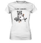 "I LOVE COOKIES" - Waschbär - Ladies Premium Shirt - Schweinchen's Shop - Lady-Shirts - White / XS