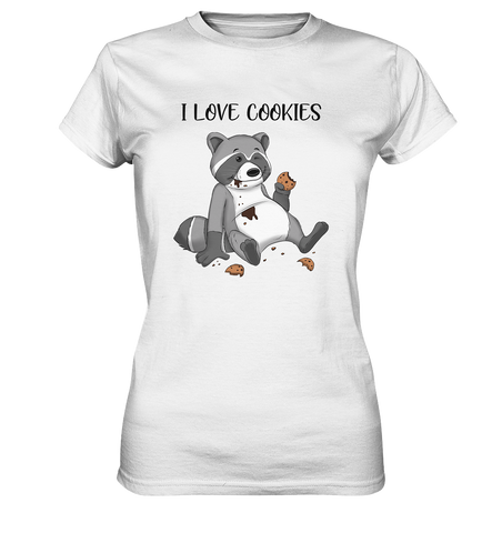 "I LOVE COOKIES" - Waschbär - Ladies Premium Shirt - Schweinchen's Shop - Lady-Shirts - White / XS
