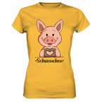 "Herz Schweinchen" - Ladies Premium Shirt - Schweinchen's Shop - Lady-Shirts - Gold / XS