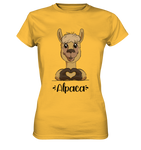 Herz Alpaka - Ladies Premium Shirt - Schweinchen's Shop - Lady-Shirts - Gold / XS
