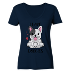 "I LOVE DOGGIES" - Ladies V-Neck Shirt - Schweinchen's Shop - V-Neck Shirts - Navy / XS