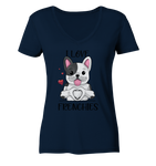 "I Love Frenchies" - Ladies V-Neck Shirt - Schweinchen's Shop - V-Neck Shirts - Navy / XS