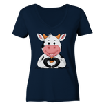 Herz Kuh o.T. - Ladies V-Neck Shirt - Schweinchen's Shop - V-Neck Shirts - Navy / XS