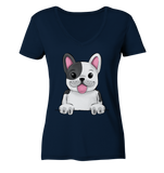 Frenchie o.T. - Ladies V-Neck Shirt - Schweinchen's Shop - V-Neck Shirts - Navy / XS