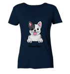 "Frenchie" - Ladies V-Neck Shirt - Schweinchen's Shop - V-Neck Shirts - Navy / XS