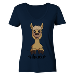 Alpaka m.T. - Ladies V-Neck Shirt - Schweinchen's Shop - V-Neck Shirts - Navy / XS