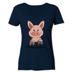 "Schweinchen" - Ladies V-Neck Shirt - Schweinchen's Shop - V-Neck Shirts - Navy / XS