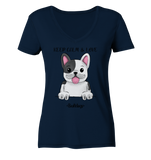 "Keep Calm" - Bulldog - Ladies V-Neck Shirt - Schweinchen's Shop - V-Neck Shirts - Navy / XS
