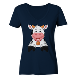 Kuh o-T. - Ladies V-Neck Shirt - Schweinchen's Shop - V-Neck Shirts - Navy / XS