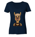Herz Alpaka o.T. - Ladies V-Neck Shirt - Schweinchen's Shop - V-Neck Shirts - Navy / XS